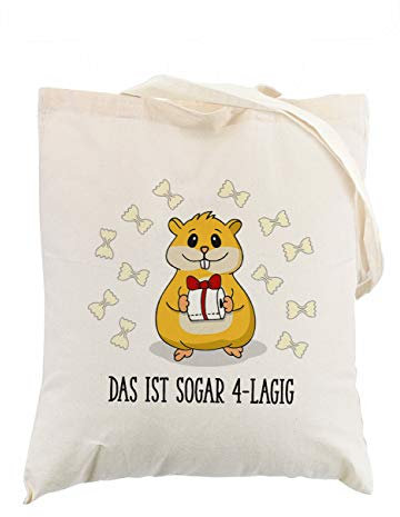 Herz & Heim® Hamster Einkaufsbeutel mit Klopapier und Nudeln für ihren Hamsterkauf, lustiges Geschenk, witzige Geschenkidee