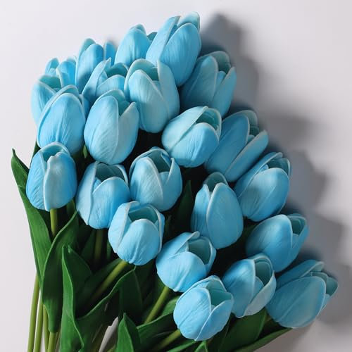 Anaoo 24 Pezzi Bouquet di Tulipani Fiori in Lattice, Fiori Artificiali per Nozze, DIY Feste Natale Decorativi, Matrimoni, Decorazione per la Casa, Effetto Realistico, Blu