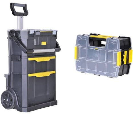 Stanley 2in1 Rollende Werkstatt & Sortmaster Doppelorganizer Werkzeugbox leer STST1-71197 – Stapelbarer Werkzeugkasten mit entnehmbare Einsätzen & kombinierbar mit bis zu zwei weiteren Organizern