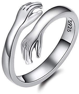EVER FAITH Hug Ring 925 Sterling Silber Hugging Hands Verstellbarer für Damen/Männer/Mädchen