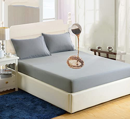 Grey Fitted Sheet Double Waterproof Mattress Protector Cover 140x200cm Soft Washable Breathable 30cm deep 140x200cm Double size