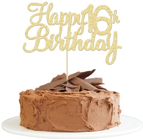 Gyufise 3 Pack Happy 16th Birthday Cake Topper Gold Glitter Cupcake Topper Cake Decoration for Cheers to 16 Party Decoration