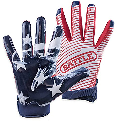 Battle Wide Receiver Football Gloves – Ultra Stick Grip, Compression Fit (Runs Tight – Size Up If Between Sizes), Youth & Adult Football Gloves - Youth X-Large, USA