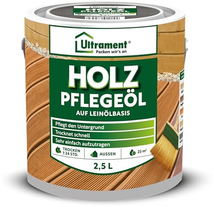 Ultrament Holz Pflegeöl 2,5 L Anthrazit | Pflegeöl für Hartholz-Außenflächen | schützt vor Vergrauung durch UV-Strahlung & erhält Holzoptik
