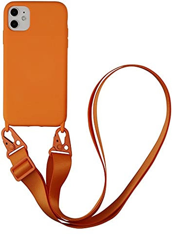 Jacyren Handykette Handyhülle kompatibel mit iPhone XR Necklace Hülle Nylon Schultergurt Weich Silikon TPU Cover mit Kordel zum Umhängen Schutzhülle mit Stylische Band Case für iPhone XR, Orange