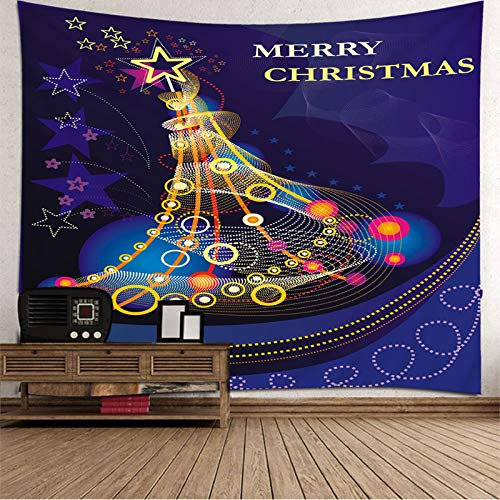 Banemi Teppich Modern, Frohe Weihnachten Kreis und Sterne Blau Gelb Polyester Wandbehang Liebes 260X240cm