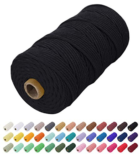 Uiopa Hilo Macrame 2mm x 200m, Cuerda Macrame de Algodon Natural Cordel, Cuerda Manualidades para DIY, Cortina, Colgar Plantas, Decoracion Dormitorio (Negro)