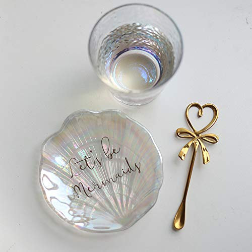 Assiette en verre en forme de coquillage de sirène - Petit plateau de rangement pour bagues, bijoux, décoration de mariage - Cadeau pour filles