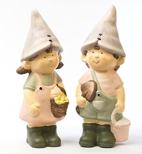 Schneemann-Versand Gartenzwerge Set Frühlingskinder 28cm Keramik Deko Wichtel Garten Balkon