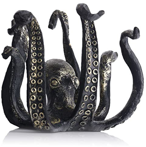 Black Octopus Statue and Mug Holder - Octopus Ornament for Countertop, Home Decor, Garden and Halloween