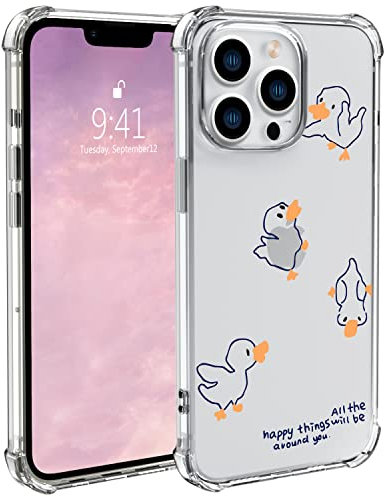 Wihytec Lovely Duck Phone Case for iPhone 12/iPhone 12 PRO Cute Duck Case Cover Clear Phone Case w/Four Corner Reinforced Shockproof Girly Women Phone Cover Transparent with Cute Design