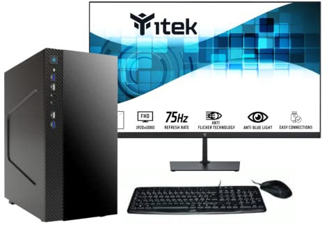 Pc Desktop Computer Fisso Completo Ufficio Mini Quad Core AMD Ssd 480 GB Ram 8 GB Monitor da 24 Tastiera Mouse Win.10 Pro WI-FI