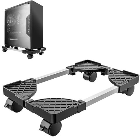 BOTEWO Supporto PC Case Fisso Con Ruote: Ventilato e Regolabile - CPU Mobile, Carrello Porta PC Sotto Scrivania (Nero)