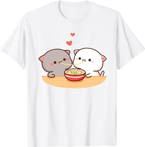 T-shirt Kawaii Panda Bear Hug Bubu Dudu Valentine Manger Ramen Saint-Valentin Jours Drôle Cadeau Unisexe, Blanc., XL