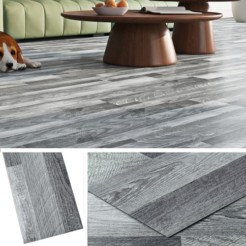Livelynine Pavimento PVC Adesivo Effetto Legno - Listoni Finto Parquet 90x15CM Impermeabile Piastrelle Adesive Pavimento Bagno Cucina Pavimento Adesivo per Interni Linoleum Pavimento Salotto, 18 Pezzi