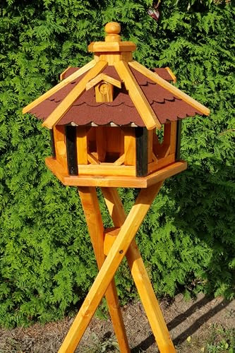 Vogelhaus aus Holz wetterfest (L mit Ständer, Rot)