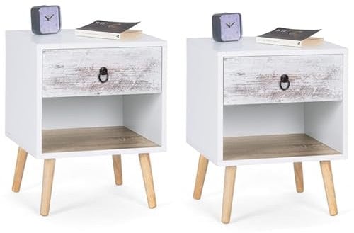 IDMarket - Lot de 2 Tables de Chevet Bahia 1 tiroir avec Niche scandinave