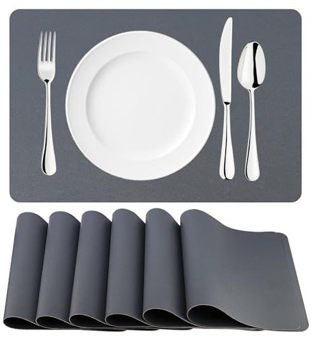 Salubohum 6er Set Platzdeckchen, Tischsets Abwaschbar, wasserdichtes PVC, beidseitiges Design, rutschfest und hitzebeständig, geeignet für Küche, Restaurant und Hotel (44x30 cm) (Grau), A102