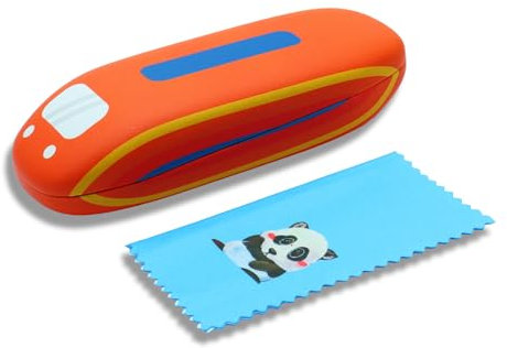 FOURCHEN custodie per occhiali per bambini, custodia per occhiali da sole guscio duro carino occhiali per ragazze ragazzi luce e portatile (traincase-orange)