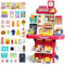 deAO Supermarkt Spielzeug fur Kinder - 48PCS Kaufladen Toy zubehör mit Kasse Scanner Obst Getränk Snacks,Einkaufsladen Play Set Pädagogisches Spielzeug für Kinder ab 3 Jahren (Rosa)