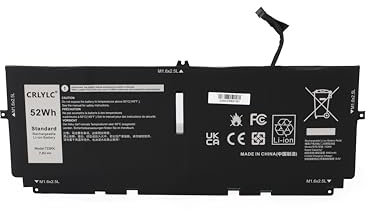 CRLYLC 52Wh 722KK Batterie pour Dell XPS 13 9300 (2020) i5 FHD XPS 13 9310 (2020) XPS 13 9380 (2020) P117G P117G002 P117G001 Series 0WN0N0 WN0N0 02XXFW 2XXFW FP86V 0FP86V 7.6V Replacement Battery