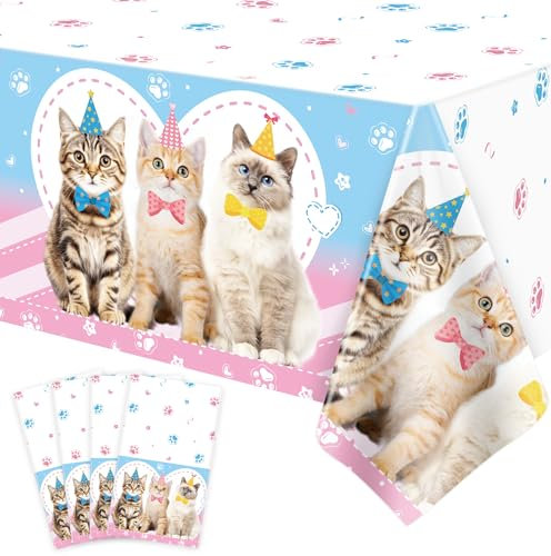4 Packungen Katze Tischtuch Katze Thematische Tischdecke Paw Print Tischtuch Kätzchen Party Tischtuch Katze Geburtstag Dekorationen Katze Geburtstag Party Zubehör Katze Party Dekor 86 x 51 Zoll