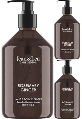 Handseife Hand & Body Cleanser Rosemary Ginger 500 Mililiter x 3 STÜCK + Pufai