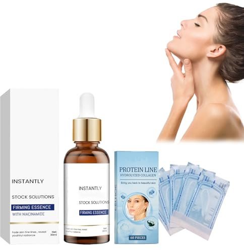 Tkekruh 60pcs Fili Di Seta Di Collagene e 30ml Face Serum, Siero Viso, Fili di Collagene Riassorbibili per Il Lifting del Viso, Riduce Rughe e linee, Ristringe I Pori, Sfuma Le Macchie Scure