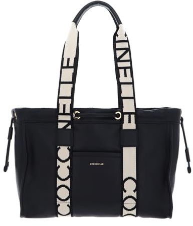 Coccinelle Leder Schultertasche 2Day Signature Handbag Grained Leather Noir schwarz