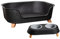 Samuel ALEXANDER 77cm x 58cm Black Plastic Raised Pet Basket with Legs and Black Plastic Double Pet Bowl Feeder with Stand Set
