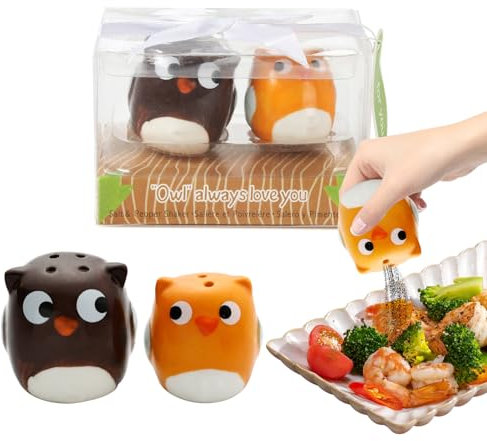 Salero,Minging Juego de 2 Salero y Pimentero con Forma Divertida de Cerámicacerámica Salero de Mesa Conjunto de Salero y Pimentero Ollas Sal y Pimienta Saleros de Cocina (Naranja y marrón)