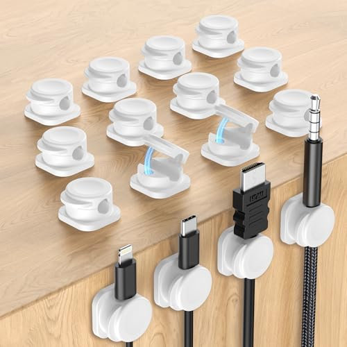[16 PCS] Cable Clip, Adjustable Desk Cable Magnético organizador Cables Management for Desk, Bedside Tables, Charging Cables, HDMI, USB, Audio Cable- Blanco