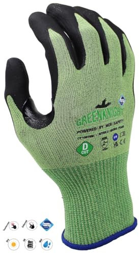 MCR Safety GREENKNIGHT/Guantes de protección contra cortes premium/talla 9, 1 par/alta protección contra cortes D/compatible con pantalla táctil/guantes de trabajo guantes de montaje/protector de