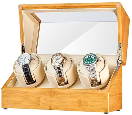 PAHION Automatikuhren Uhrenbeweger Für 3 Uhren Aus Bambusholz Automatischer Uhrenwender Mit Weiche Und Flexible Uhrenkissen Leisem Mabuchi Motor