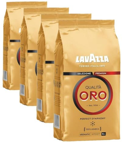 LAVAZZA - Café Grain Lavazza Qualità Oro - 100% Arabica - Café Grain Italien - Intensité 5 - Paquet de 1 kg (Lot de 4)
