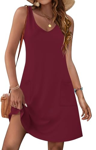 MOLERANI Summer Dresses for Women UK V Neck Ladies Dress Casual Sleeveless Dress with Pockets
