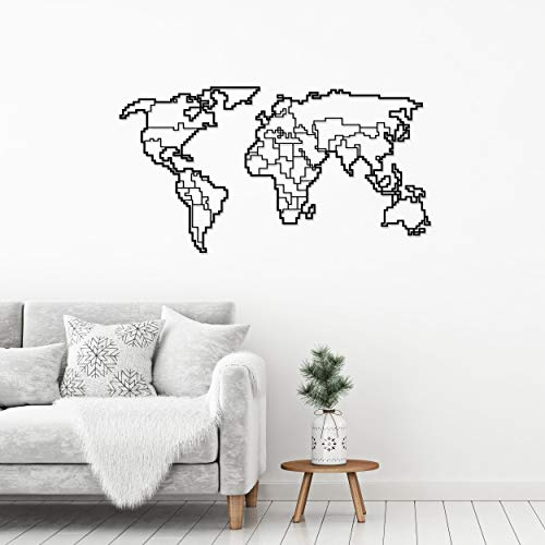 Weltkarte Metall Wandkunst Dekor, Flache Matte Stil Wand Hängende Dekoration Silhouette Wandkunst für Haus Garten Hotel Büro Wand Festival Dekoration Geschenk, 100x52cm – Edelstahl Nr. 41 World Map