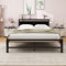ARFARLY Bettrahmen Metallbett 140x200 cm mit Holz-KopfteilBettgestell aus Metall mit Lattenrost, Gästebett Robust Langlebig, Jugendbett Einfach zu Montieren- Schwarz