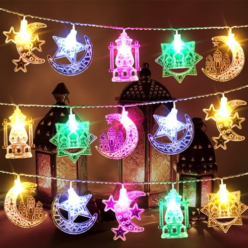 GZWY Stern Mond Ramadan Lichterkette, 3 Meter 20 LED Ramadan Deko Lichterkette, Ramadan Dekoration Lichter, Eid Mubarak Dekoration Batteriebetriebene Lichterketten für Muslim Islam Party Deko (B)