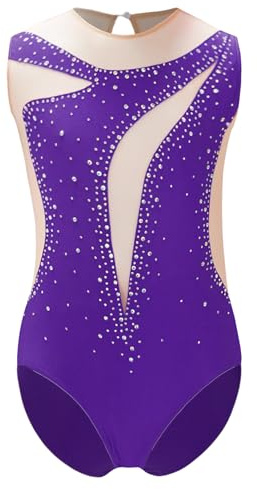 Alvivi Body Danza Classica per Bambine Balletto con Strass Loetard Ginnastica Artistica Costumi per Balletto Bodysuit da Ballo Leotards a Senza Manica Dancewear