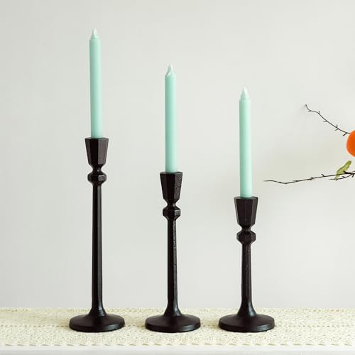 Cast Iron Candle Holder,Set of 3 Decorative Candle Stand,10'' Candlestick Holders for Wedding, Dining, Party Décor