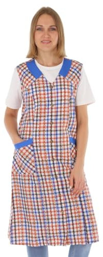 Schuerzenfabrik Delantal con botones para mujer, tejido mixto, a cuadros, sin brazo, delantal de cocina, Diseño 13, 50