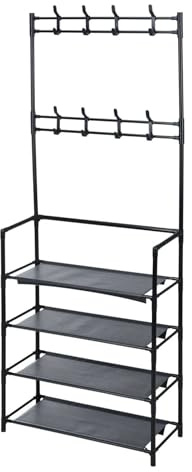 Well Home Garderobenständer mit schwarzem Eisengestell, mit 4 Regalen, H.155 cm
