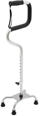 Vierfuß Gehstock, Ergonomischer Spazierstock mit 8 Einstellbare Höhe 78-95.9cm, Verstellbare Gehstöcke für Rechts- Oder Linkshänder, Senioren, Erwachsene, Männer und Frauen (Silber)
