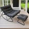 Schaukelstuhl Outdoor Wetterfest, Schaukelstuhl mit Hocker, Wohnzimmer Relaxstuhl, Outdoor Lesesessel Schaukelstühle mit Gepolsterter, Belastbarkeit 150kg, Schaukelsessel für Garten Balkon (Grau)