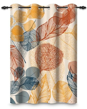 ggaimwf 132x214cm Rideau à œillets Motif Feuilles abstraites Motif de Feuilles colorées Thermiques Oeillets Occultants Rideaux pour fenêtres Salon Chambre Bureau à Domicile,1 Panneau Simple