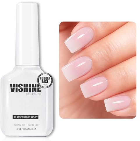 Vishine 16ml Jelly Nude Pink Gummi Basis Builder Gel, 6 in 1 Gummi Basis Gelpoliermittel für Nagelverdickung, LED-Nagellampe gehärteter Nagelverstärker Extensions-Farbbasis Gel in einer Flasche R065