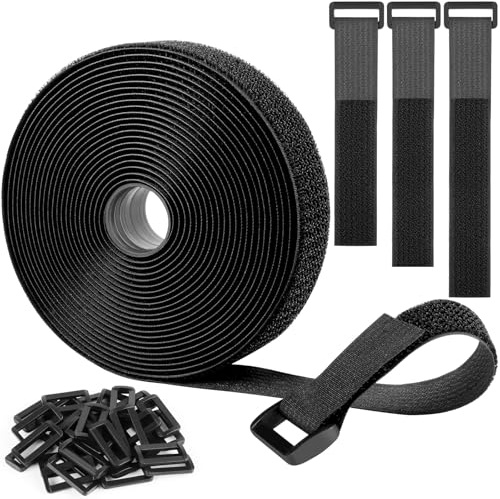 6.5m x 2.5cm Adjustable Cable Straps with 30 Buckles, Free Cut Length, Black Reusable Fastening Cable Ties, Hook and Loop Securing Strap for Cable Tidy, Wire Management, Cord Organiser