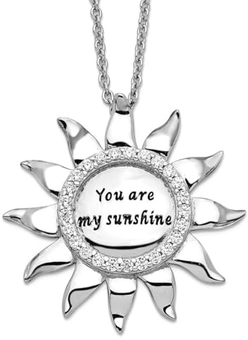 Halskette mit Anhänger, 925er-Sterlingsilber, Zirkonia, oxidiert, You Are My Sunshine, 45,7 cm