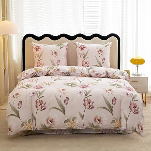 FEBE Bettwäsche Blumenwiese Bettbezug-Set 140x200cm + Kissenbezug 70x80cm 2 Teilig mit Reißveschluss